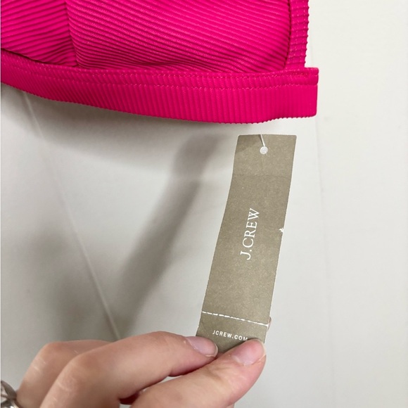J Crew pink ribbed triangle bikini top size L new - Picture 6 of 8
